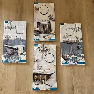 Set Of 4 New Interiors By Design Bathroom Bling Art Print  15" X 8"